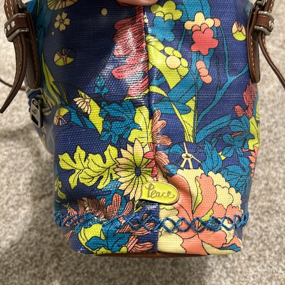 SakRoots Colorful Whimsical Double Handle Floral Canvas Coated Satchel Purse - Picture 4 of 15